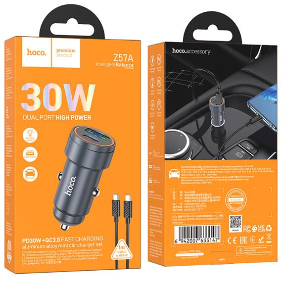 Cargador de Coche Set Hoco Z57A PD30W + QC3.0 + Cable USB-C