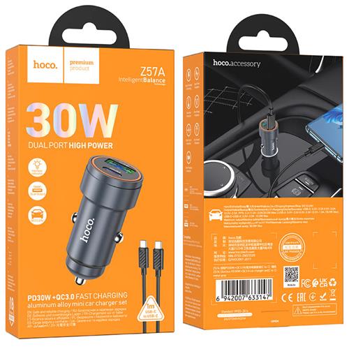 Cargador de Coche Set Hoco Z57A PD30W + QC3.0 + Cable USB-C