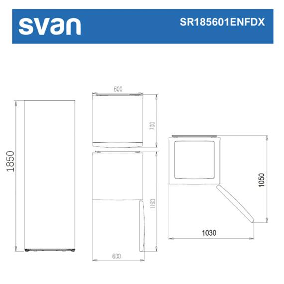 Svan SR185601ENFDX Refrigerador 359L 185x60x65cm Inox