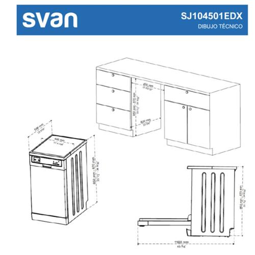 Svan SJ104501EDX Lavavajillas 45cm 10 Sets 2 Bandejas Inox