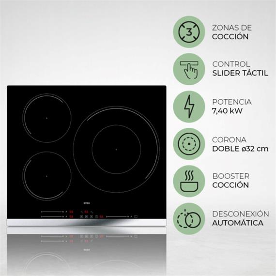 Svan SI3601SB32 Placa Inducción 60cm 3 Zonas Cristal Negro