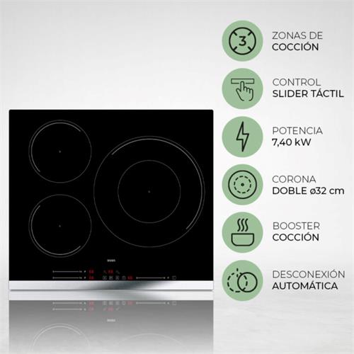 Svan SI3601SB32 Placa Inducción 60cm 3 Zonas Cristal Negro