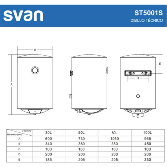 Svan ST5001S Termo Eléctrico Vertical 50L C Blanco