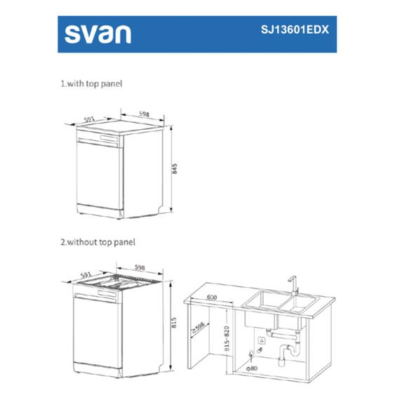 Svan SJ13601EDX Lavavajillas 60 cm 14 Sets Clase E Display Inox