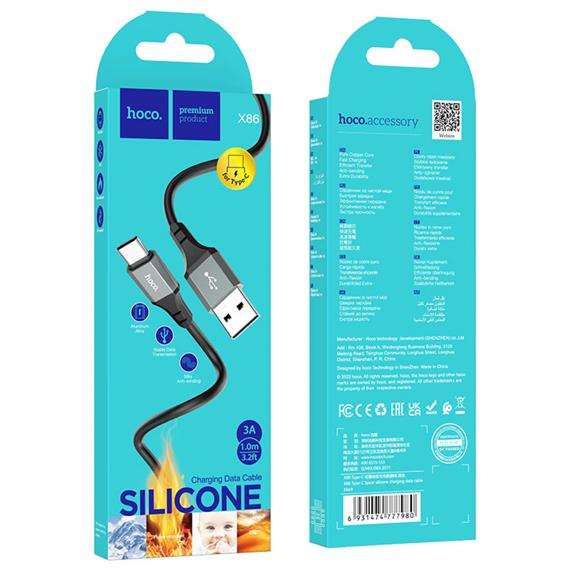 Cable Usb-A a Usb-C 3.0A 1m SIlicona Hoco X86 Negro