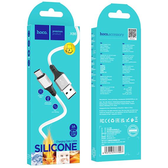 Cable Usb-A a Usb-C 3.0A 1m Silicona Hoco X86 Blanco