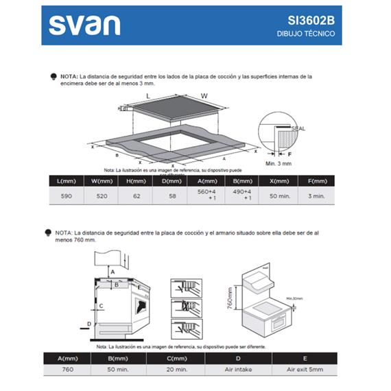 Svan SI3602B Placa Inducción 3F 6200W Cristal