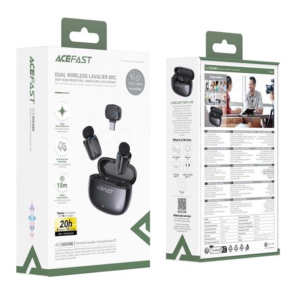 Acefast R2 Kit con 2 Micrófonos Lavalier HD Inalámbricos con receptor USB-C