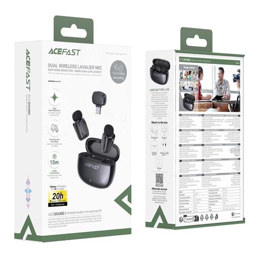Acefast R2 Kit con 2 Micrófonos Lavalier HD Inalámbricos con receptor USB-C