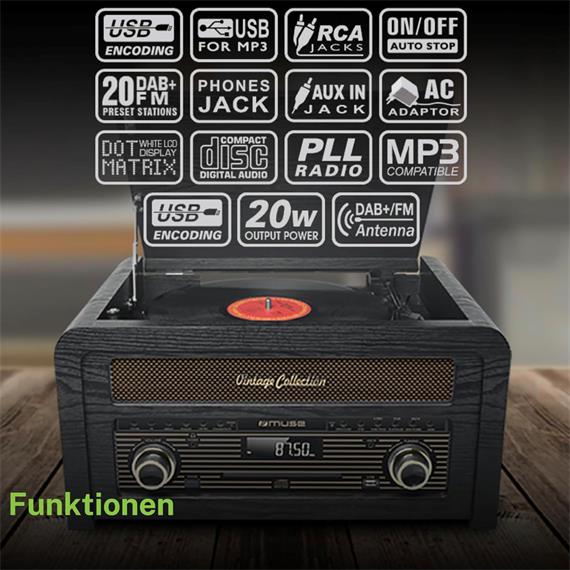 Muse MT115W Tocadisco BT/RADIO/CD Negro