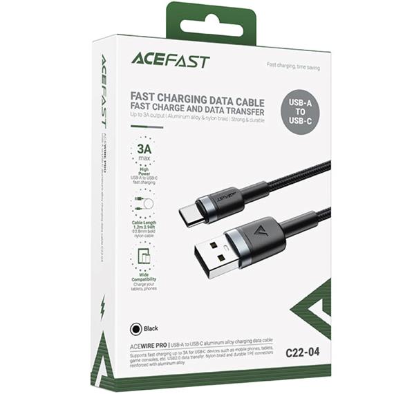 Cable USB-A a USB-C Acefast C22-04 3.0 Amp 1.2 Metos Reforzado Negro