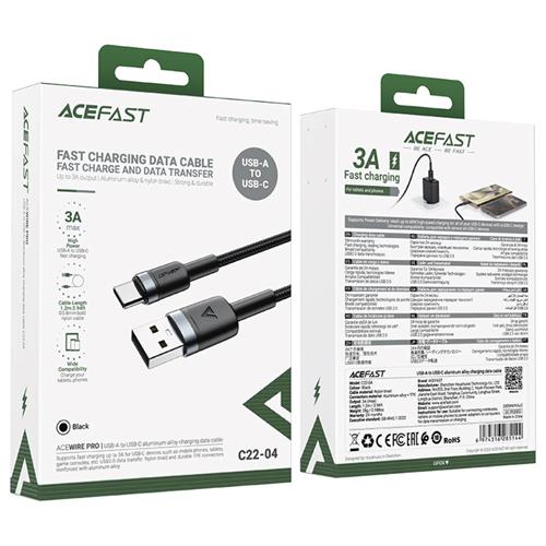 Cable USB-A a USB-C Acefast C22-04 3.0 Amp 1.2 Metos Reforzado Negro