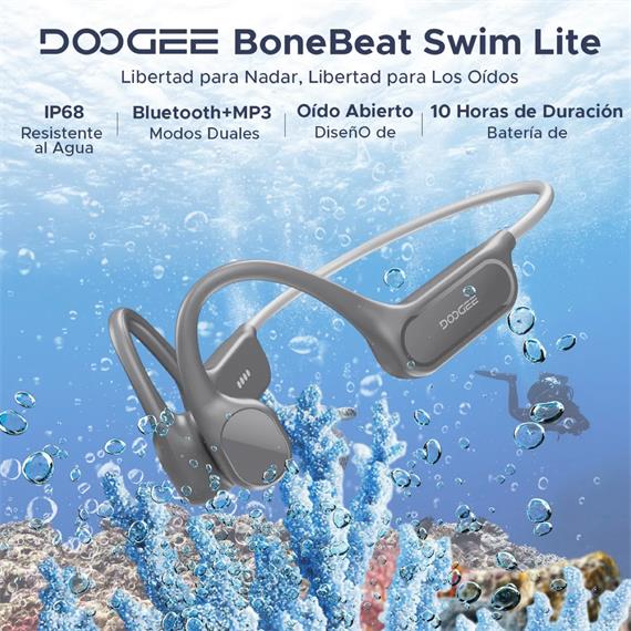 Doogee BoneBeat Swim Lite Auricular de Conducción Osea BT y MP3 para Nadar Gris Claro