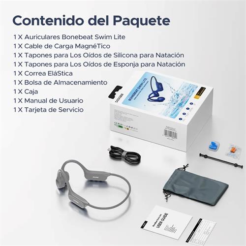 Doogee BoneBeat Swim Lite Auricular de Conducción Osea BT y MP3 para Nadar Gris Claro