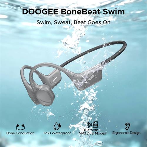 Doogee BoneBeat Swim Auricular de Conducción Osea BT y MP3 para Nadar Gris Claro