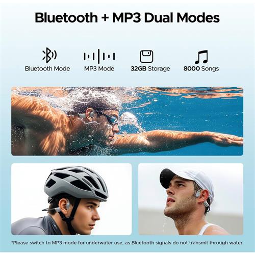 Doogee BoneBeat Swim Auricular de Conducción Osea BT y MP3 para Nadar Gris Claro