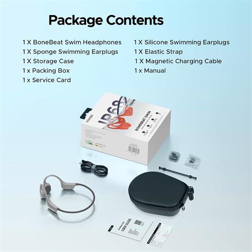 Doogee BoneBeat Swim Auricular de Conducción Osea BT y MP3 para Nadar Gris Claro