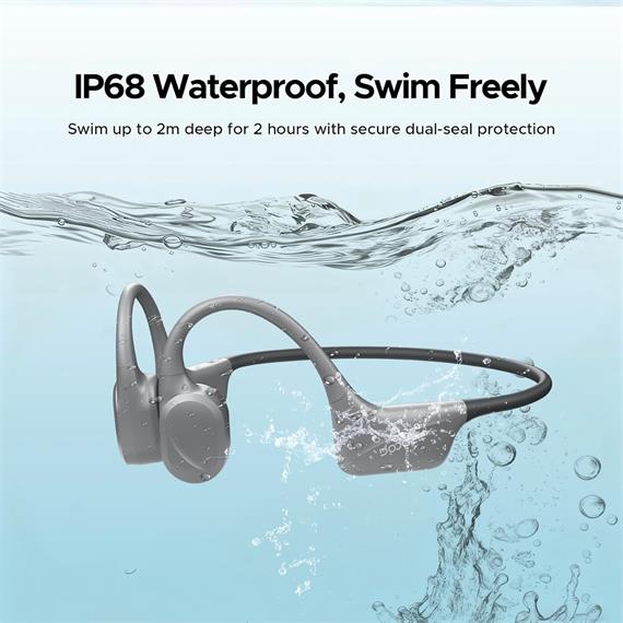 Doogee BoneBeat Swim Auricular de Conducción Osea BT y MP3 para Nadar Gris Claro