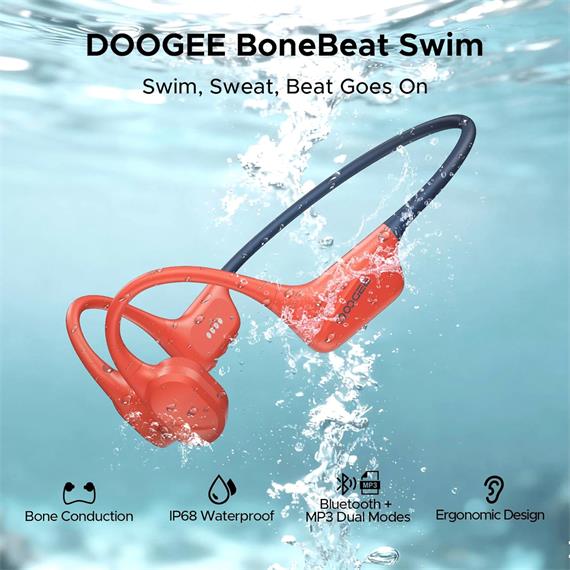 Doogee BoneBeat Swim Auricular de Conducción Osea BT y MP3 para Nadar Rojo