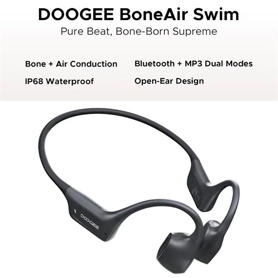 Doogee BoneAir Swim Auricular de Conducción Osea y Aerea BT y MP3 para Nadar Gris Oscuro
