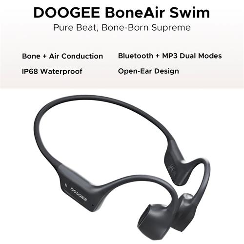 Doogee BoneAir Swim Auricular de Conducción Osea y Aerea BT y MP3 para Nadar Gris Oscuro