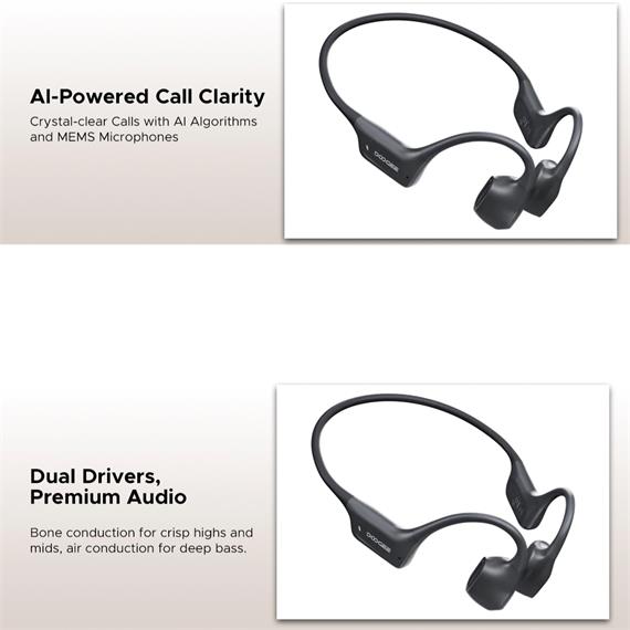 Doogee BoneAir Swim Auricular de Conducción Osea y Aerea BT y MP3 para Nadar Gris Oscuro