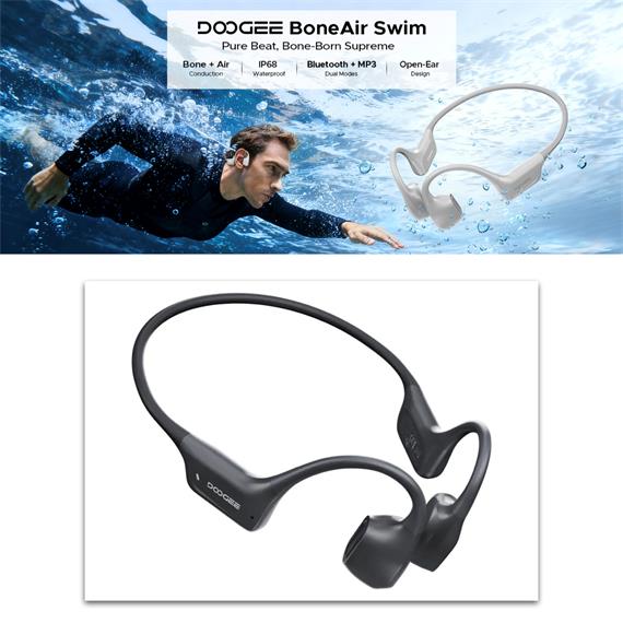 Doogee BoneAir Swim Auricular de Conducción Osea y Aerea BT y MP3 para Nadar Gris Oscuro