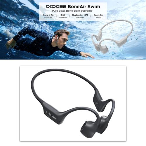 Doogee BoneAir Swim Auricular de Conducción Osea y Aerea BT y MP3 para Nadar Gris Oscuro