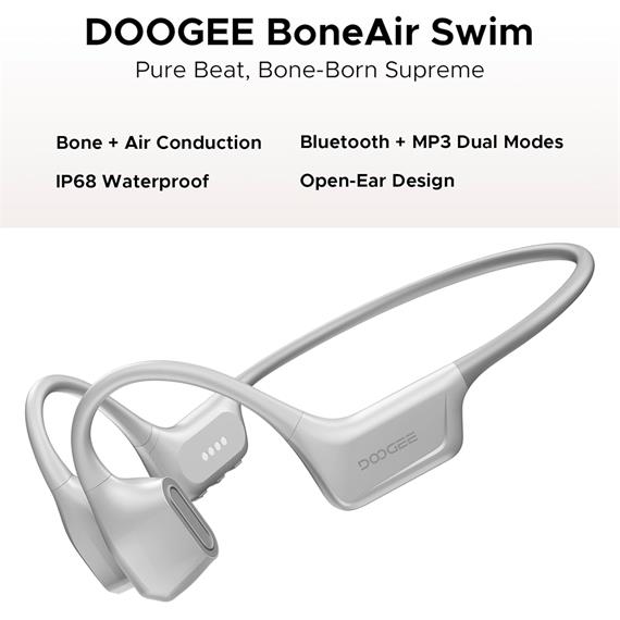 Doogee BoneAir Swim Auricular de Conducción Osea y Aerea BT y MP3 para Nadar Gris Claro