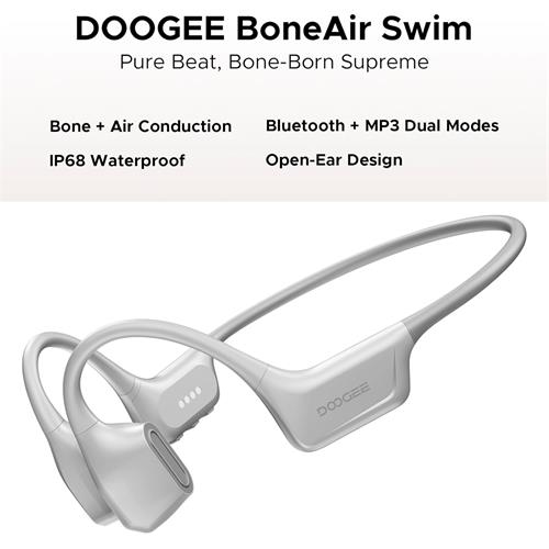 Doogee BoneAir Swim Auricular de Conducción Osea y Aerea BT y MP3 para Nadar Gris Claro