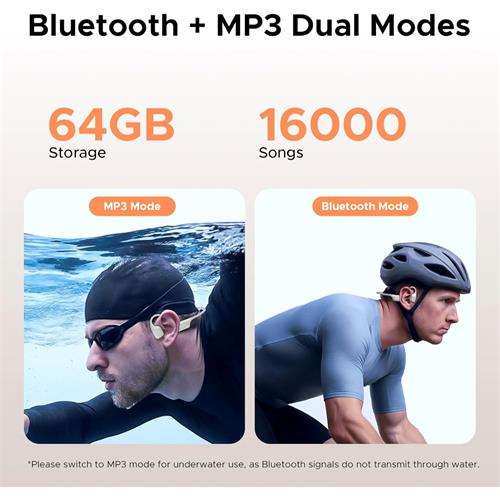 Doogee BoneAir Swim Auricular de Conducción Osea y Aerea BT y MP3 para Nadar Gris Claro