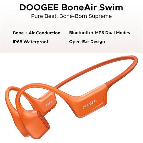 Doogee BoneAir Swim Auricular de Conducción Osea y Aerea BT y MP3 para Nadar Naranja