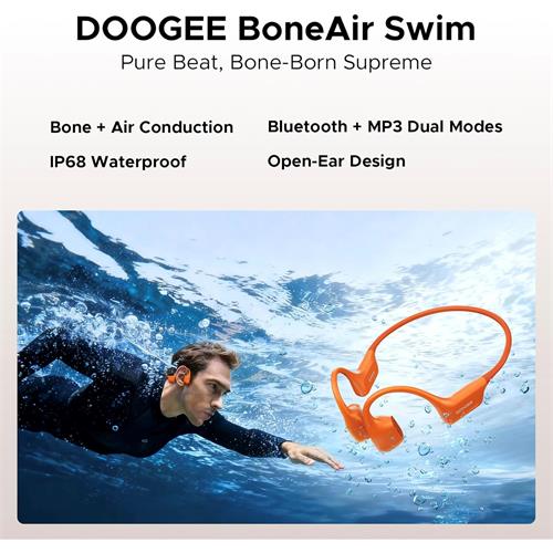 Doogee BoneAir Swim Auricular de Conducción Osea y Aerea BT y MP3 para Nadar Naranja