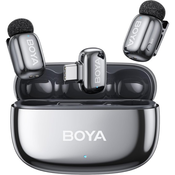 BOYA Mini 2-02 Kit 2 Micrófonos Solapa Inalámbricos con Receptor USB-C