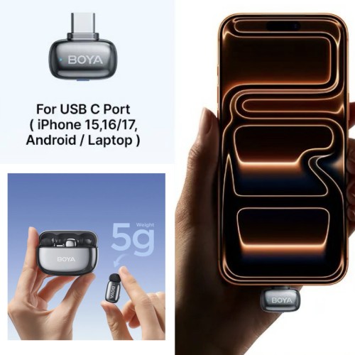 BOYA Mini 2-02 Kit 2 Micrófonos Solapa Inalámbricos con Receptor USB-C