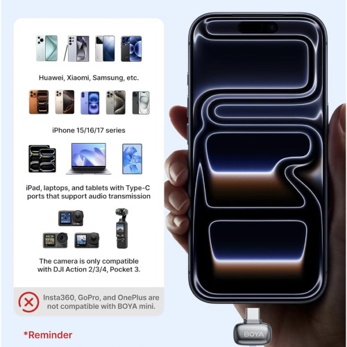 BOYA Mini 2-02 Kit 2 Micrófonos Solapa Inalámbricos con Receptor USB-C