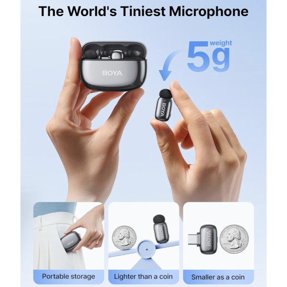 BOYA Mini 2-02 Kit 2 Micrófonos Solapa Inalámbricos con Receptor USB-C