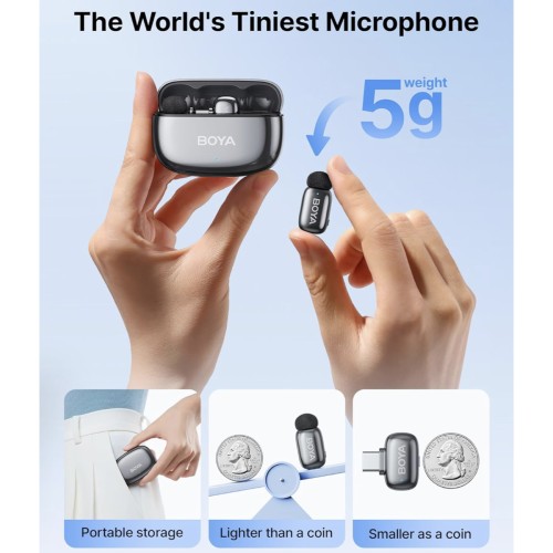 BOYA Mini 2-02 Kit 2 Micrófonos Solapa Inalámbricos con Receptor USB-C