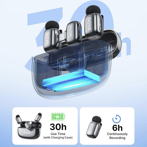 BOYA Mini 2-02 Kit 2 Micrófonos Solapa Inalámbricos con Receptor USB-C