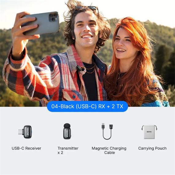 BOYA Mini 2-02 Kit 2 Micrófonos Solapa Inalámbricos con Receptor USB-C