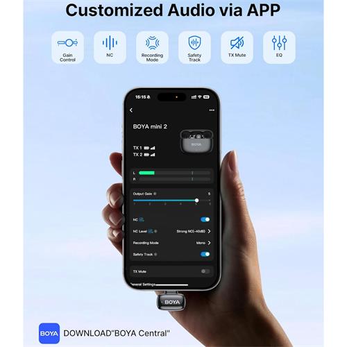 BOYA Mini 2-02 Kit 2 Micrófonos Solapa Inalámbricos con Receptor USB-C