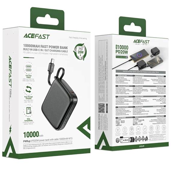 Powerbank 10.000mAh Acefast M15-10000 PD20W Con Cable USB-C Integrado