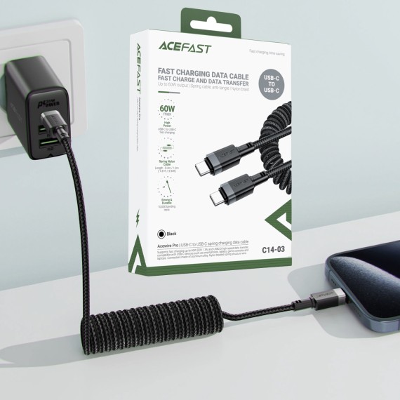 Cable USB-C a USB-C Acefast C14-03 60W Elástico Rizado Resistente