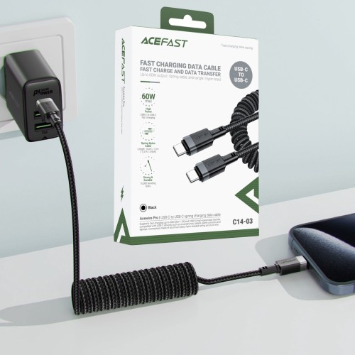 Cable USB-C a USB-C Acefast C14-03 60W Elástico Rizado Resistente