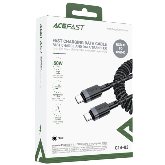 Cable USB-C a USB-C Acefast C14-03 60W Elástico Rizado Resistente