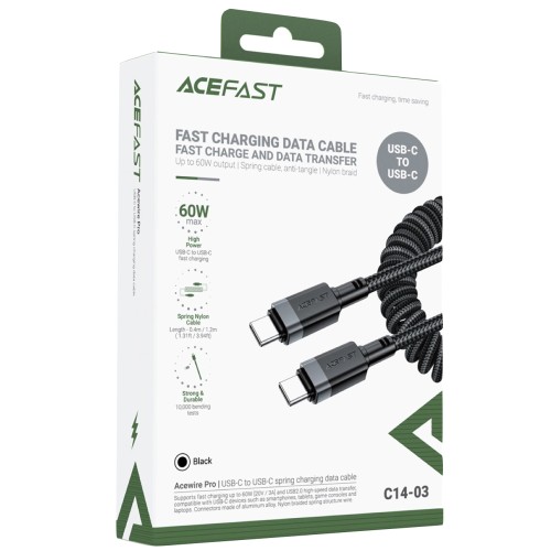Cable USB-C a USB-C Acefast C14-03 60W Elástico Rizado Resistente