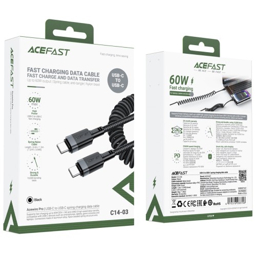 Cable USB-C a USB-C Acefast C14-03 60W Elástico Rizado Resistente
