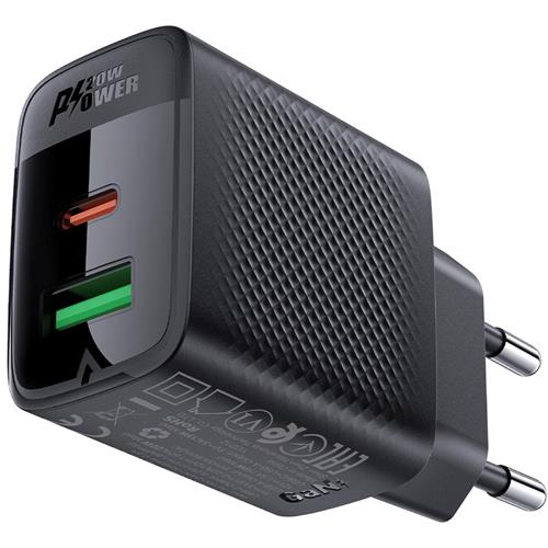 Cargador USB y USB-C Acefast A78 PD20W GaN Negro