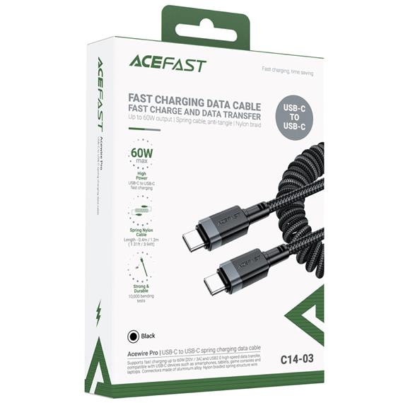 Cable USB-C a USB-C Acefast C14-03 60W Elástico Rizado Resistente