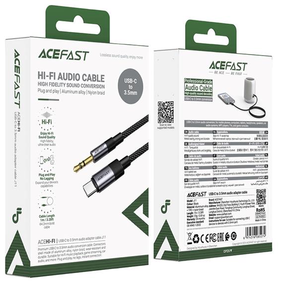 Acefast J11 Adaptador USB-C a Jack 3.5mm Macho Negro